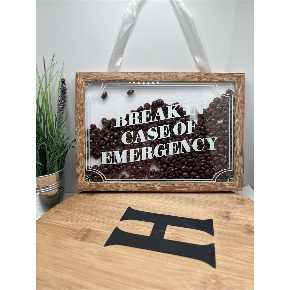 Coffee Beans Picture Framed Wall Art Box Break In Case of Emergency Cafe Shop 3D